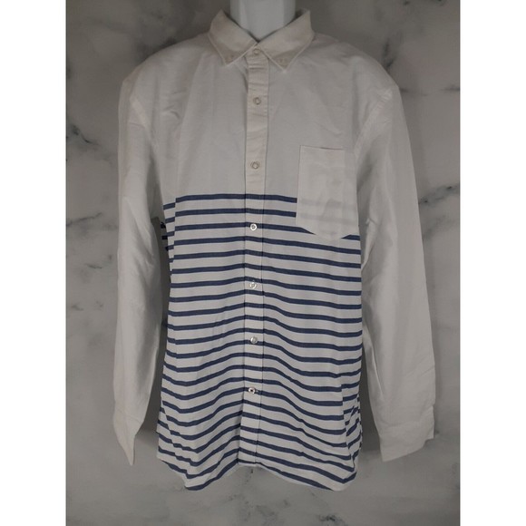 GOODTHREADS Shirt Mens Medium Blue White Striped Long Sleeve Button Up - Picture 1 of 9